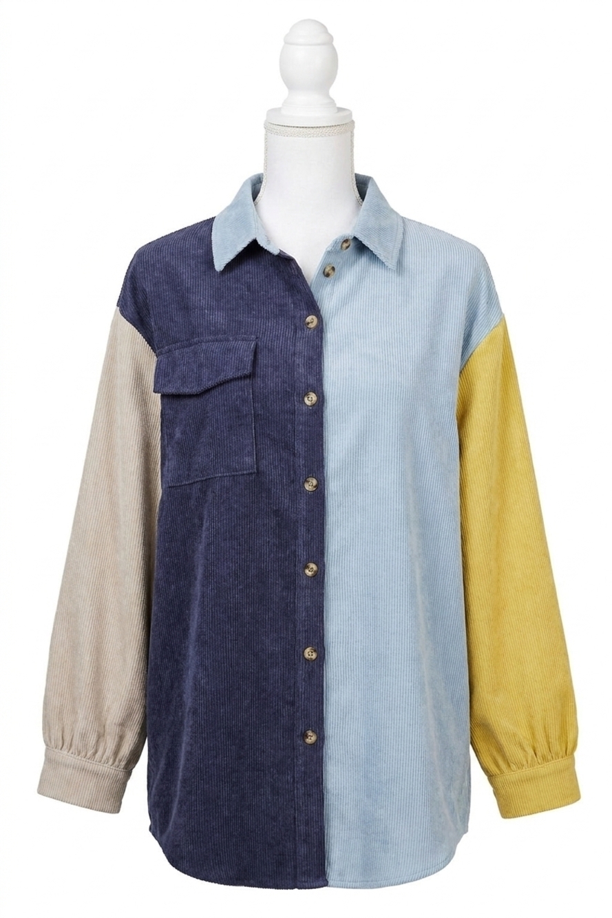 NEW DAVI & DANI patrice colorblock oversized shirt in blue multi